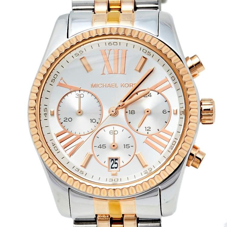 Pre Owned Michael Kors Silver Tri-Tone Stainless Steel Lexington MK5735 Women's Wristwatch 38 mm