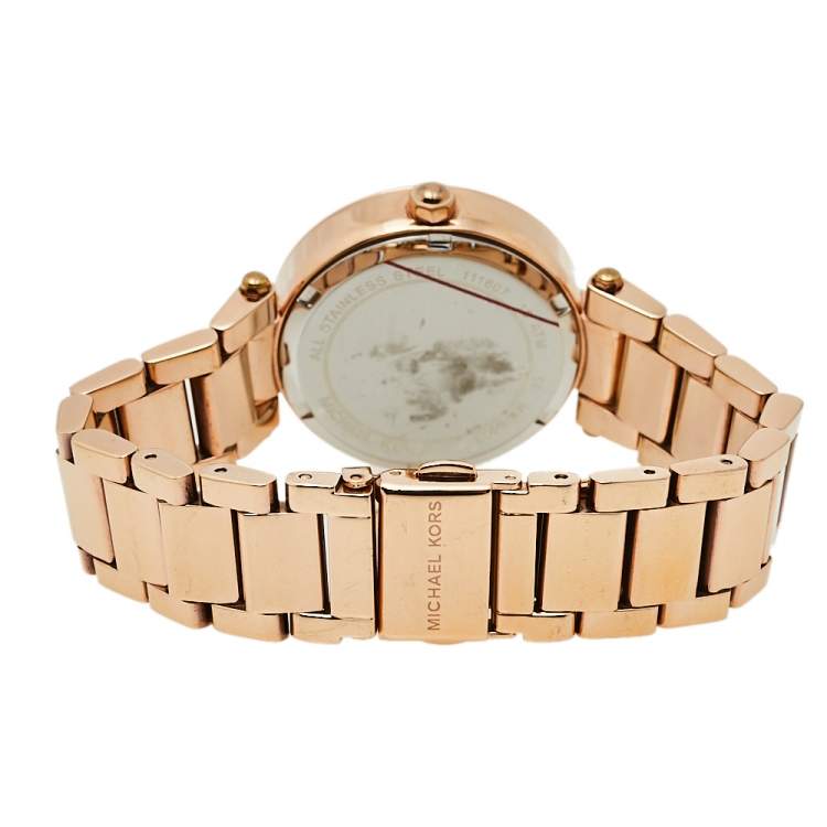 Pre Owned Michael Kors Plum Mother Of Pearl Rose Gold Tone Stainless Steel Mini Parker MK6403 Women's Wristwatch 33 mm