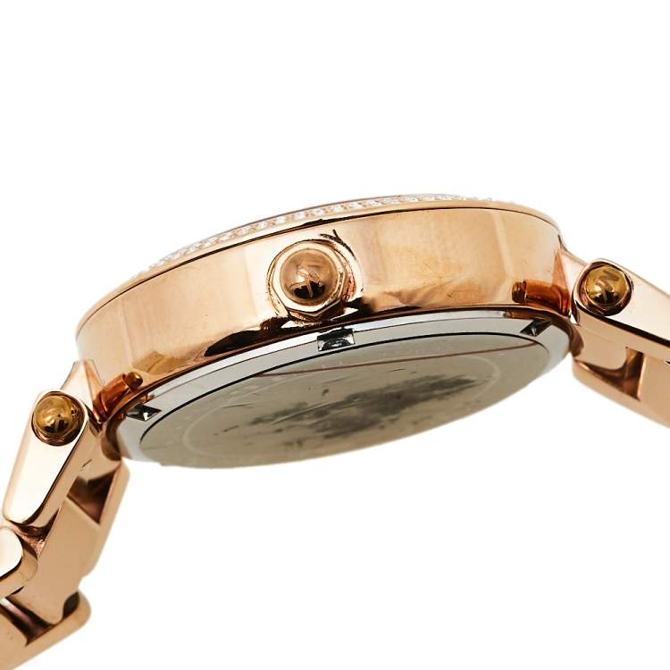 Pre Owned Michael Kors Plum Mother Of Pearl Rose Gold Tone Stainless Steel Mini Parker MK6403 Women's Wristwatch 33 mm