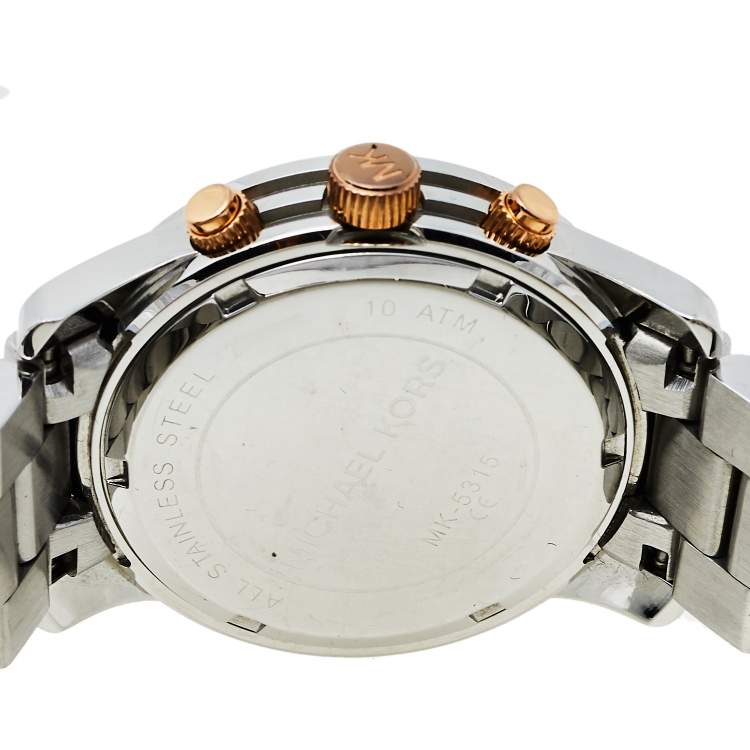 Pre Owned Michael Kors Silver Two Tone Stainless Steel Chronograph MK5315 Women's Wristwatch 38 mm