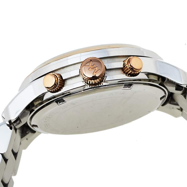 Pre Owned Michael Kors Silver Two Tone Stainless Steel Chronograph MK5315 Women's Wristwatch 38 mm