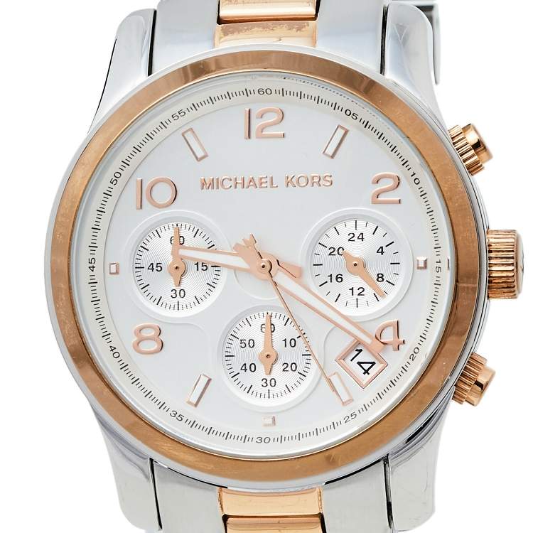 Pre Owned Michael Kors Silver Two Tone Stainless Steel Chronograph MK5315 Women's Wristwatch 38 mm