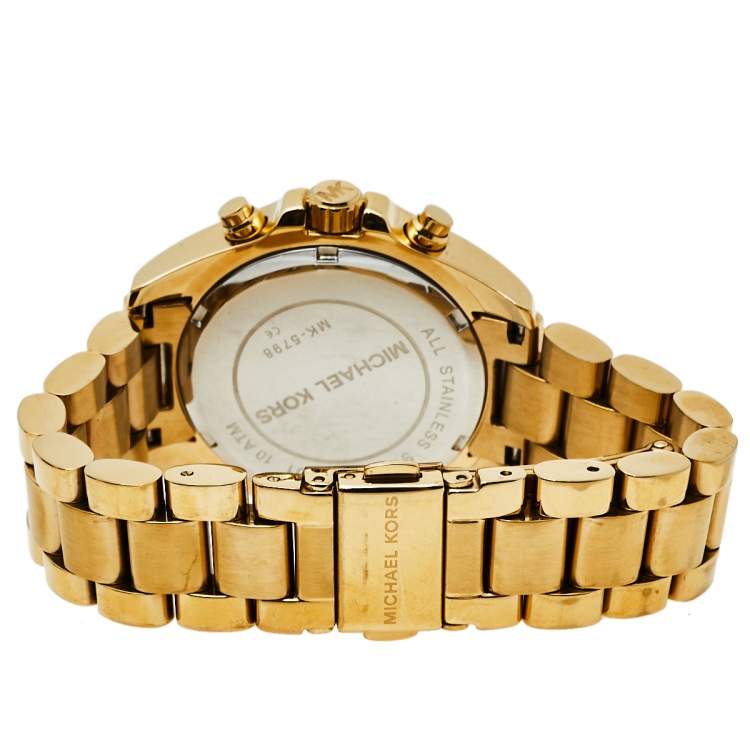 Pre Owned Michael Kors Yellow Gold Plated Stainless Steel Runway MK5798 Women's Wristwatch 36 mm