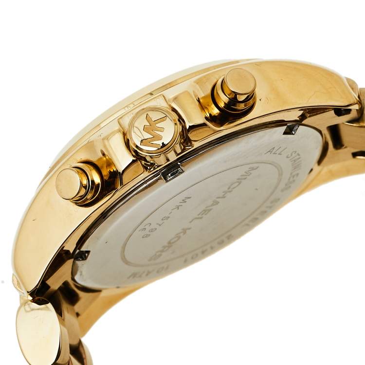 Pre Owned Michael Kors Yellow Gold Plated Stainless Steel Runway MK5798 Women's Wristwatch 36 mm