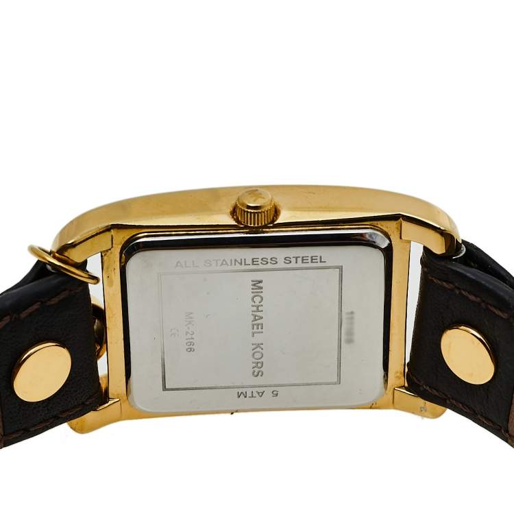 Pre Owned Michael Kors Gold Tone Stainless Steel Charm Jet Set MK2166 Women's Wristwatch 26 mm