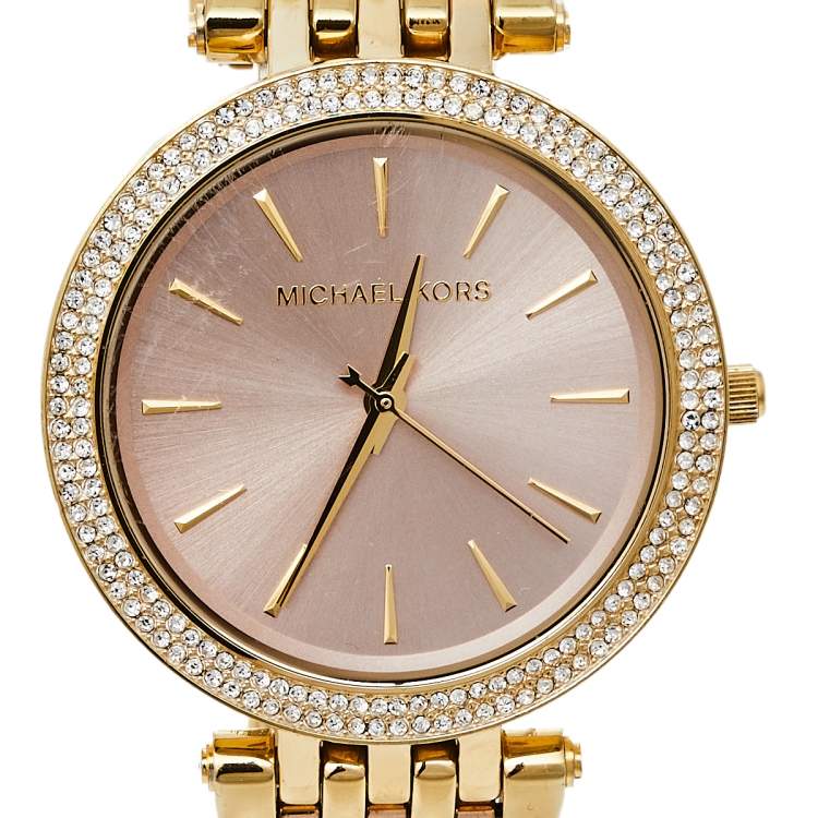 Pre Owned Michael Kors Pink Gold Tone Stainless Steel Darci MK3507 Women's Wristwatch 39 mm