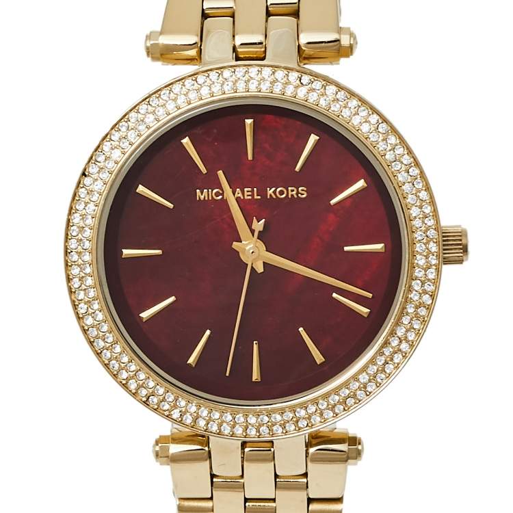 Pre Owned Michael Kors Garnet MOP Gold Tone Stainless Steel MK3583 Darci Quartz Women's Wristwatch 33 MM
