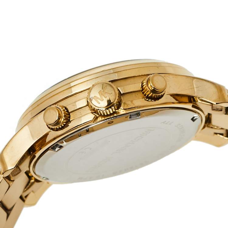 Pre Owned Michael Kors Yellow Gold Tone Stainless Steel Runway MK5055 Women's Wristwatch 38 mm
