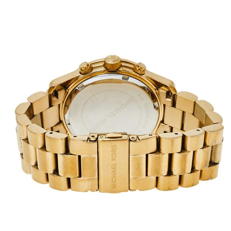 Pre Owned Michael Kors Yellow Gold Tone Stainless Steel Runway MK5055 Women's Wristwatch 38 mm