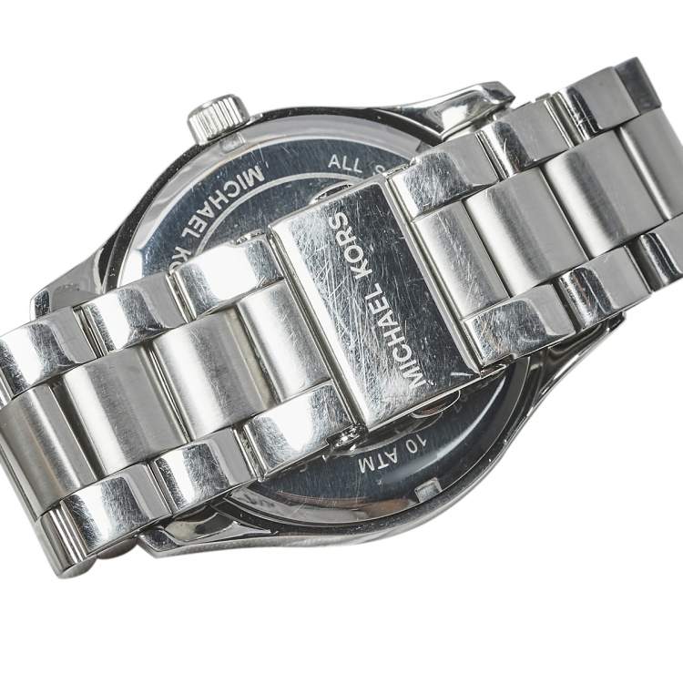 Pre Owned Michael Kors White Crystal Pave Stainless Steel Layton MK5958 Women's Wristwatch 44 mm