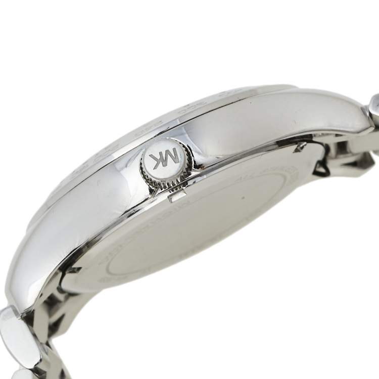 Pre Owned Michael Kors White Crystal Pave Stainless Steel Layton MK5958 Women's Wristwatch 44 mm