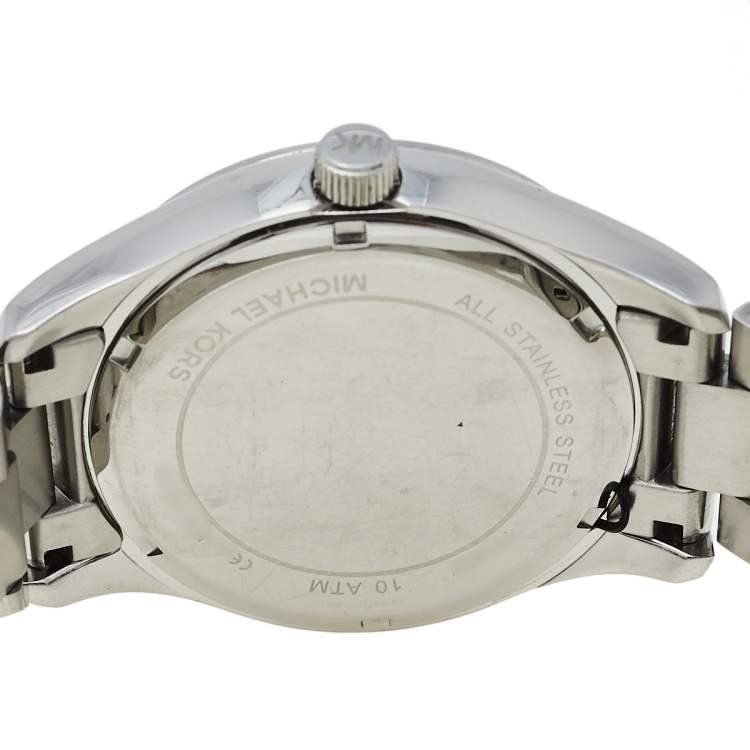 Pre Owned Michael Kors White Crystal Pave Stainless Steel Layton MK5958 Women's Wristwatch 44 mm
