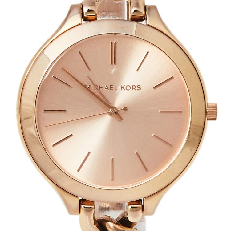 مملوكة مسبقًا Michael Kors Rose Gold Tone Stainless Steel Slim Runway MK3223 Women's Wristwatch 42 mm
