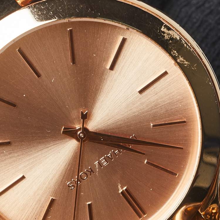مملوكة مسبقًا Michael Kors Rose Gold Tone Stainless Steel Slim Runway MK3223 Women's Wristwatch 42 mm