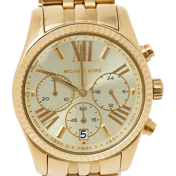 Pre Owned Michael Kors Champagne Gold Tone Stainless Steel Lexington MK5556 Women's Wristwatch 38 mm