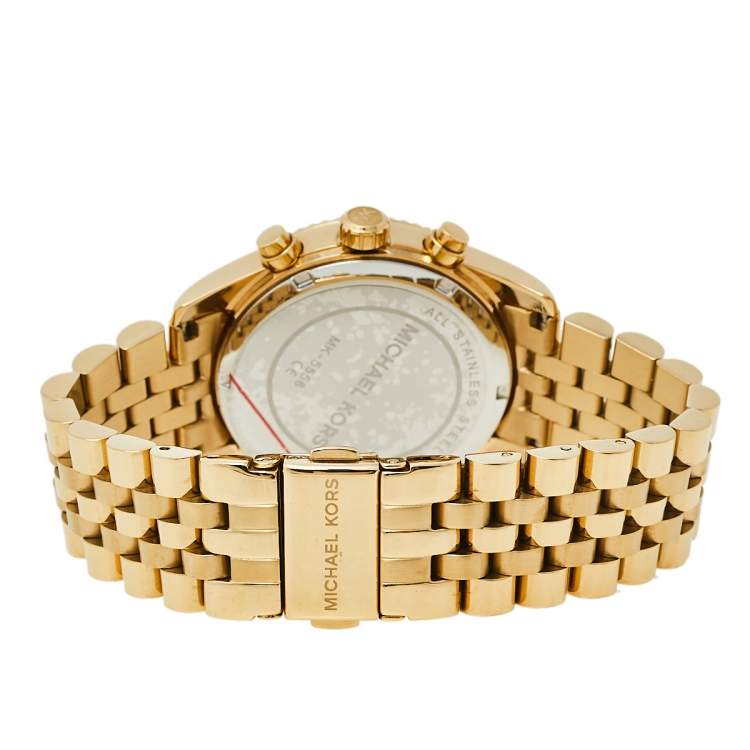 Pre Owned Michael Kors Champagne Gold Tone Stainless Steel Lexington MK5556 Women's Wristwatch 38 mm