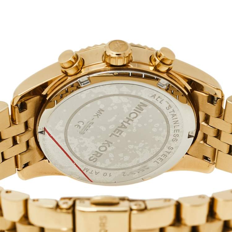 Pre Owned Michael Kors Champagne Gold Tone Stainless Steel Lexington MK5556 Women's Wristwatch 38 mm