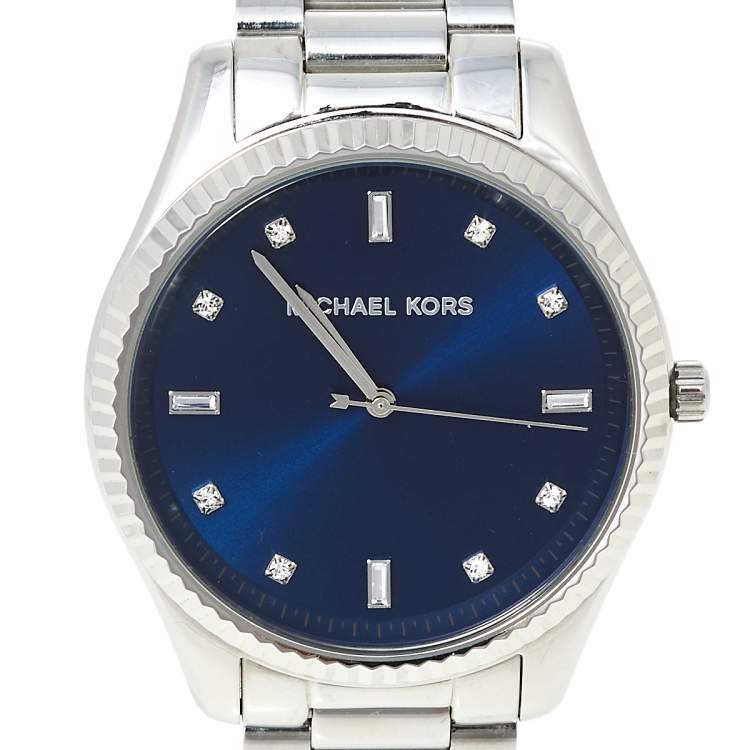 Pre Owned Michael Kors Blue Stainless Steel Blake MK3225 Unisex Wristwatch 41.50 mm