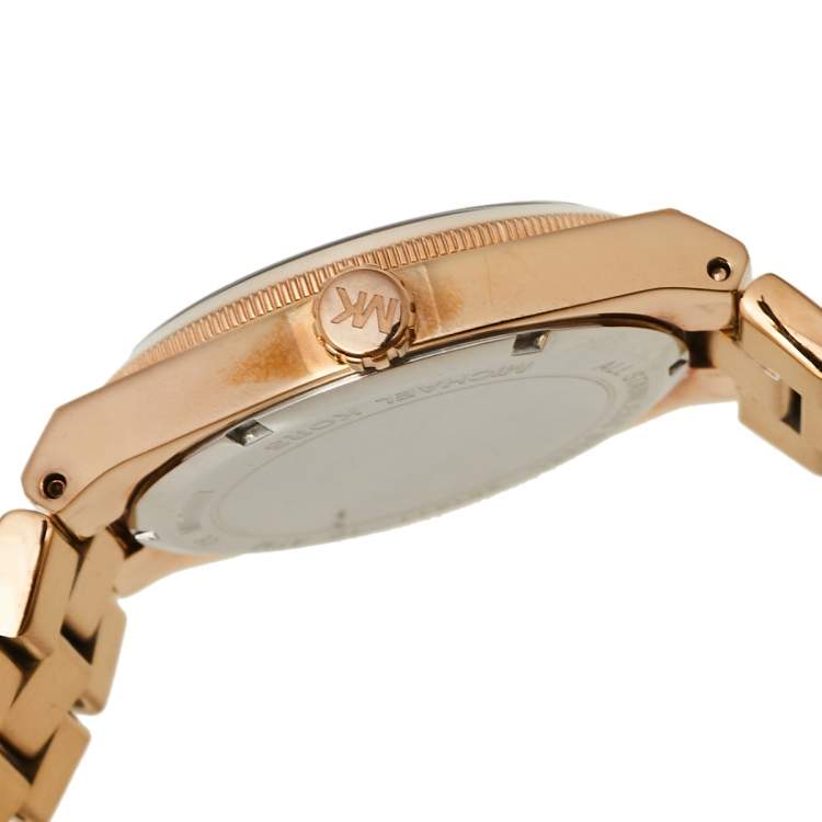 Pre Owned Michael Kors Black Rose Gold Tone Stainless Steel Channing MK5937 Women's Wristwatch 38 mm