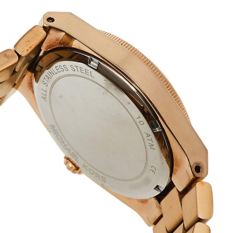 Pre Owned Michael Kors Black Rose Gold Tone Stainless Steel Channing MK5937 Women's Wristwatch 38 mm