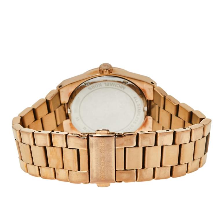 Pre Owned Michael Kors Black Rose Gold Tone Stainless Steel Channing MK5937 Women's Wristwatch 38 mm