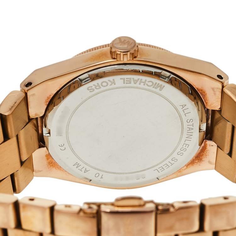 Pre Owned Michael Kors Black Rose Gold Tone Stainless Steel Channing MK5937 Women's Wristwatch 38 mm