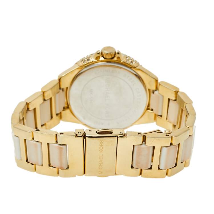 Pre Owned Michael Kors White Gold Tone Stainless Steel Camille MK5945 Women's Wristwatch 36 mm