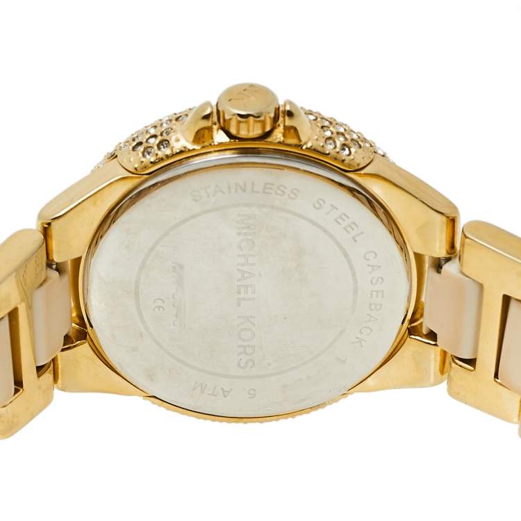 Pre Owned Michael Kors White Gold Tone Stainless Steel Camille MK5945 Women's Wristwatch 36 mm