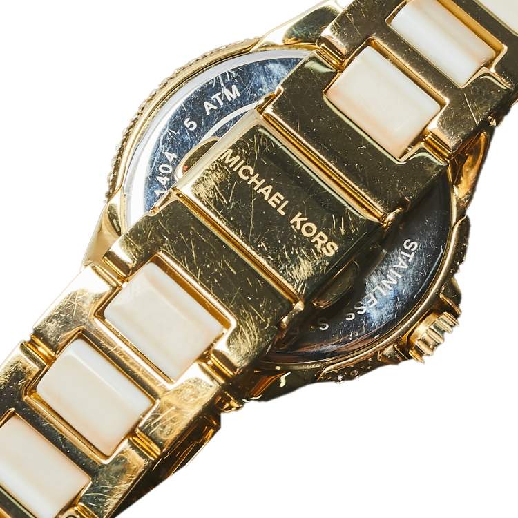 Pre Owned Michael Kors White Gold Tone Stainless Steel Camille MK5945 Women's Wristwatch 36 mm