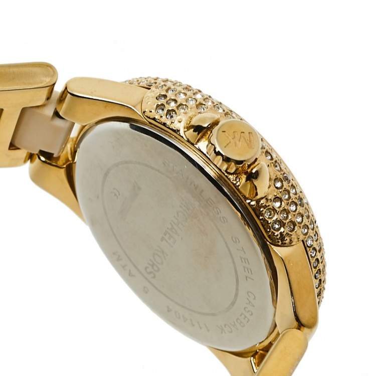 Pre Owned Michael Kors White Gold Tone Stainless Steel Camille MK5945 Women's Wristwatch 36 mm