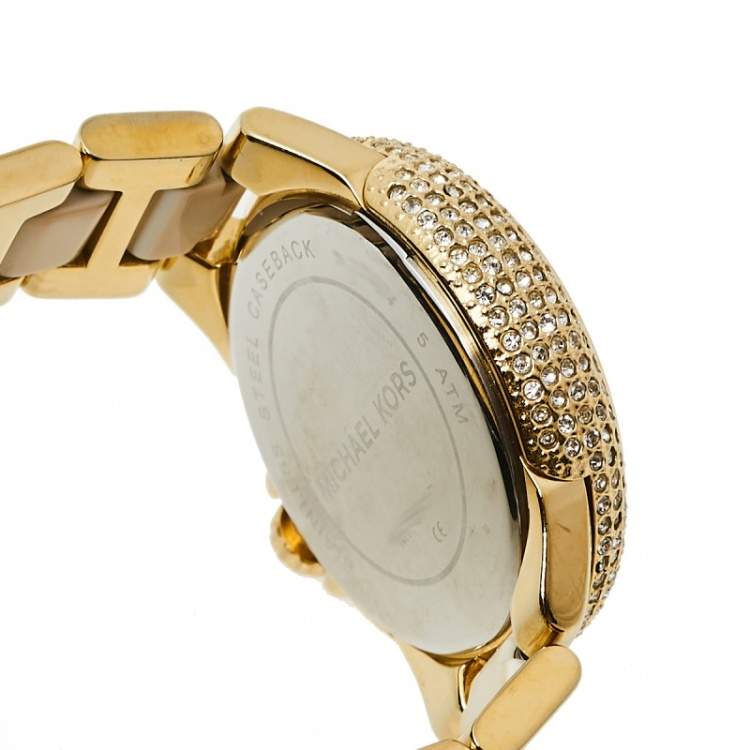 Pre Owned Michael Kors White Gold Tone Stainless Steel Camille MK5945 Women's Wristwatch 36 mm