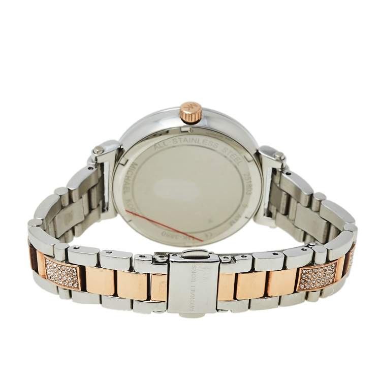 Pre Owned Michael Kors Silver Gold Plated Stainless Steel Sofie MK3880 Women's Wristwatch 36 MM