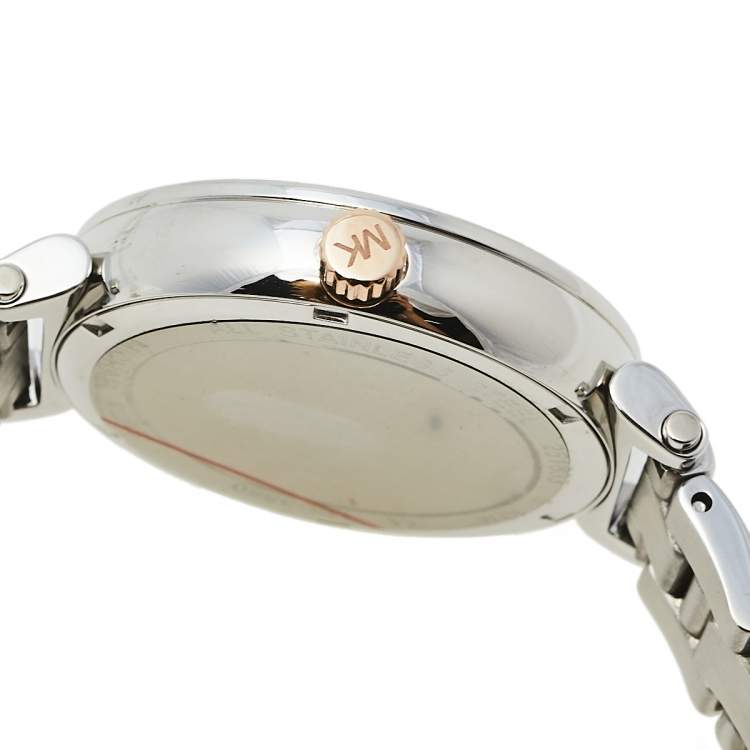 Pre Owned Michael Kors Silver Gold Plated Stainless Steel Sofie MK3880 Women's Wristwatch 36 MM