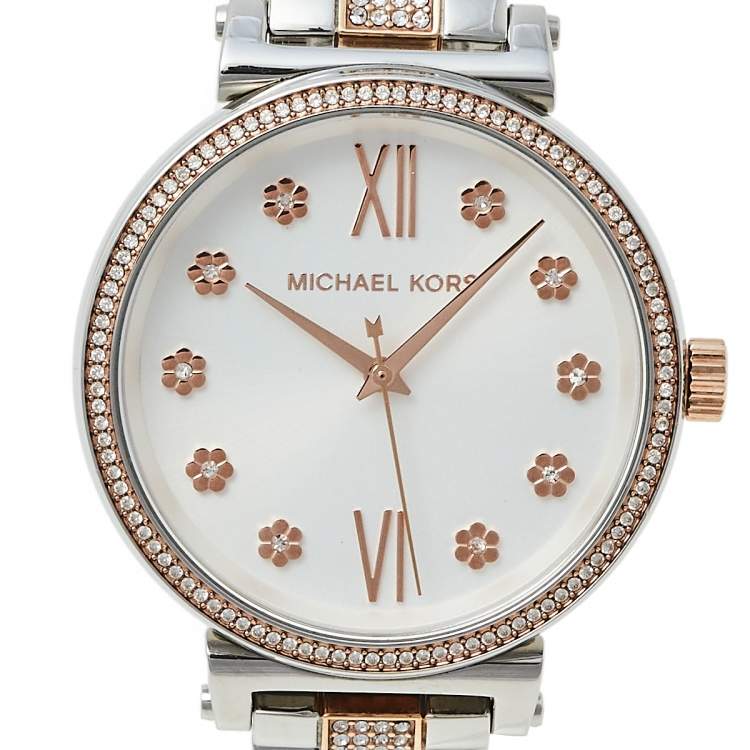 Pre Owned Michael Kors Silver Gold Plated Stainless Steel Sofie MK3880 Women's Wristwatch 36 MM