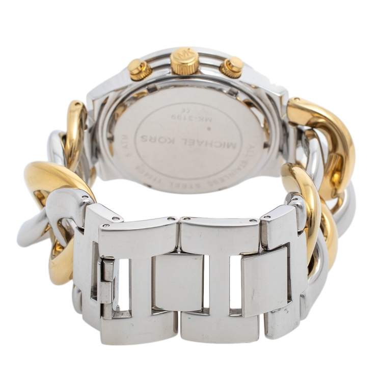 Pre Owned Michael Kors Silver Two-Tone Stainless Steel Twist Chain MK3199 Women's Wristwatch 38 mm