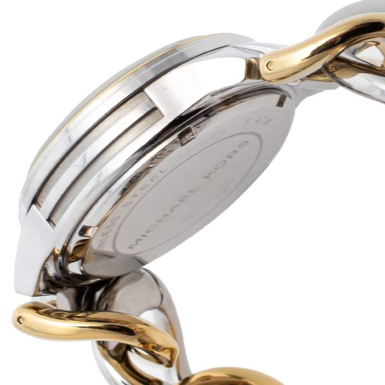 Pre Owned Michael Kors Silver Two-Tone Stainless Steel Twist Chain MK3199 Women's Wristwatch 38 mm