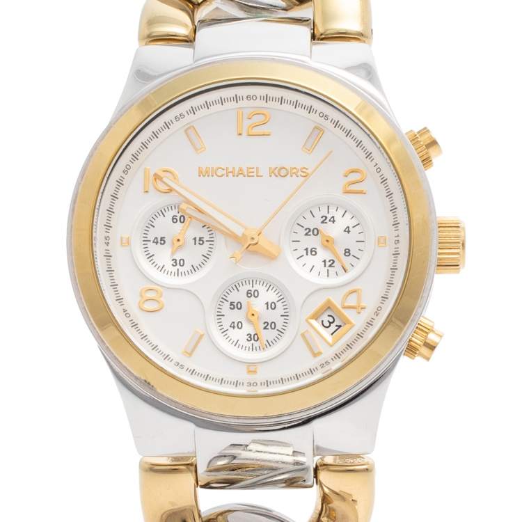 Pre Owned Michael Kors Silver Two-Tone Stainless Steel Twist Chain MK3199 Women's Wristwatch 38 mm