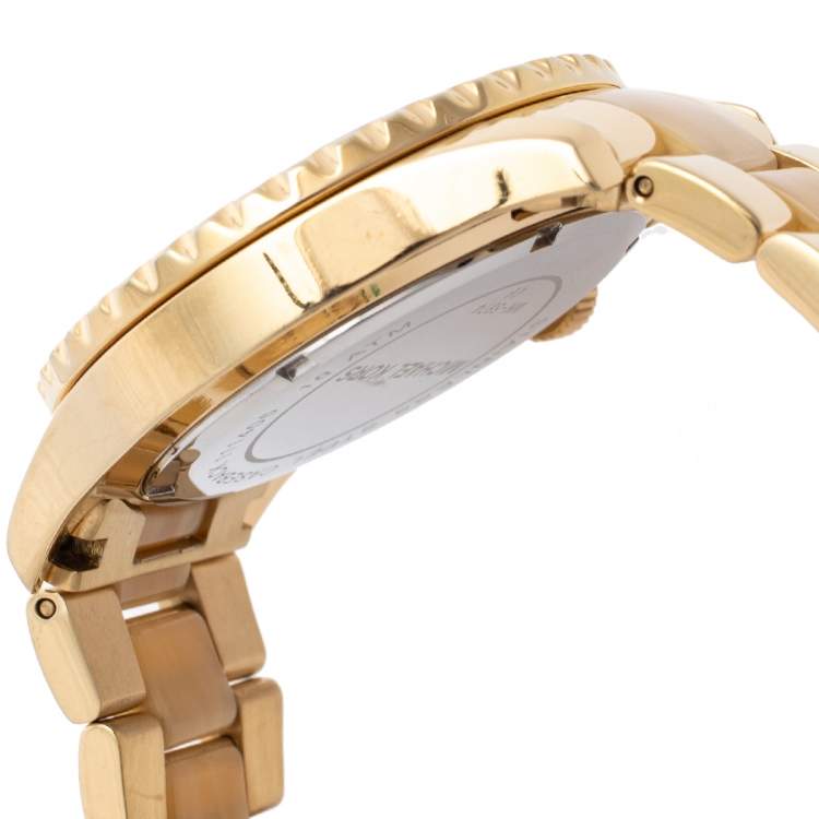 Pre Owned Michael Kors Gold Tone Stainless Steel & Horn Acetate Everest MK5874 Women's Wristwatch 42 mm