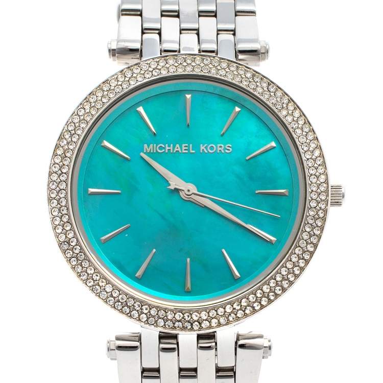 Pre Owned Michael Kors Blue Mother of Pearl Stainless Steel Darci MK3515 Women's Wristwatch 39 mm