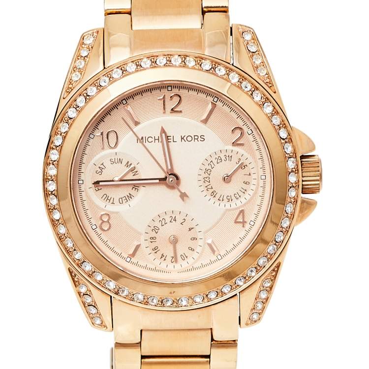 Pre Owned Michael Kors Rose Gold Tone Stainless Steel Blair MK5613 Women's Wristwatch 33 mm
