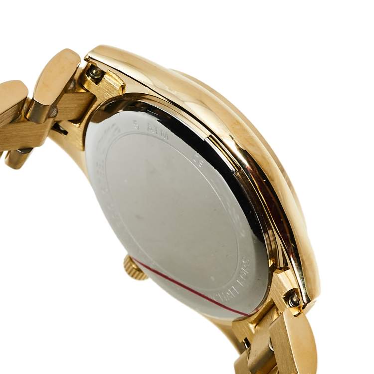 Pre Owned Michael Kors Gold Tone Stainless Steel Slim Runway MK3512 Women's Wristwatch 34 mm 