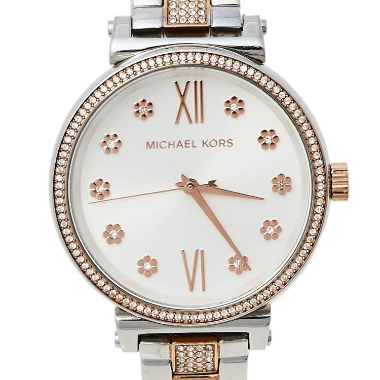 Pre Owned Michael Kors Silver Two-Tone Stainless Steel Sofie MK3880 Women's Wristwatch 36 mm