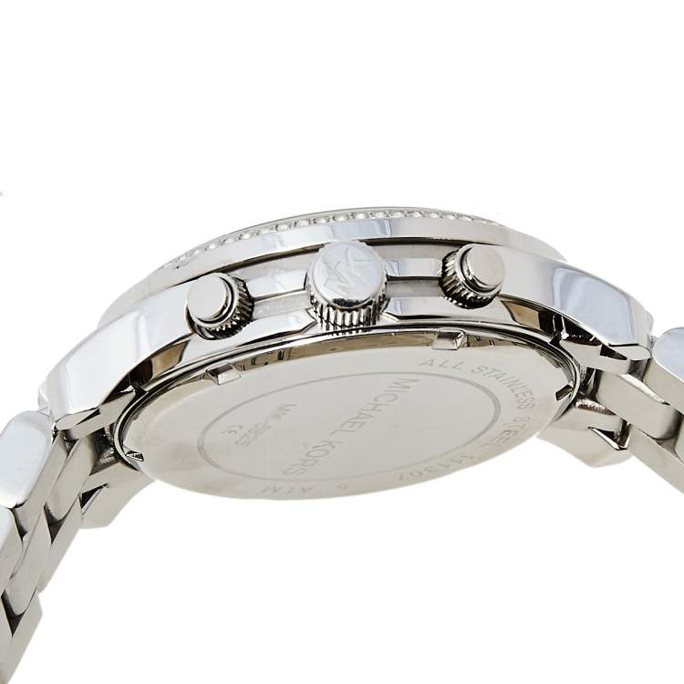 Pre Owned Michael Kors Silver Stainless Steel Runway Glitz MK5825 Women's Wristwatch 38 mm