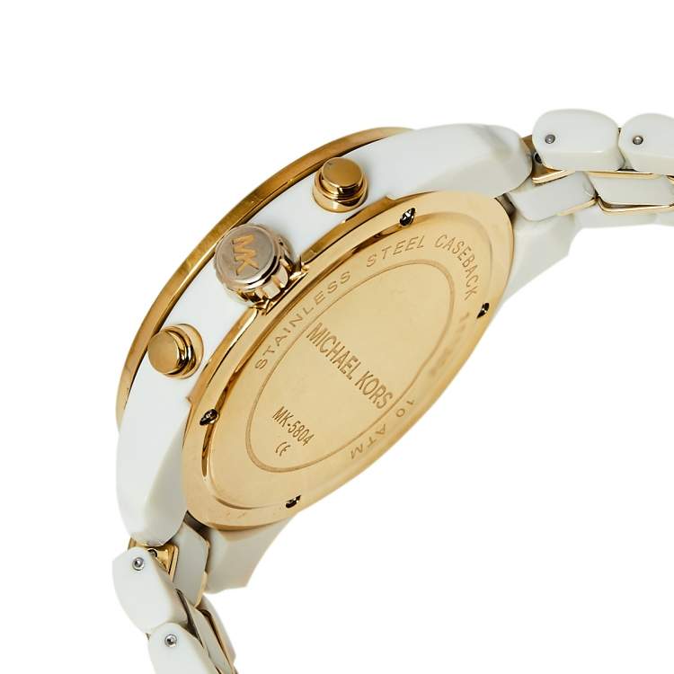 Pre Owned Michael Kors White Stainless Steel and Acetate MK5804 Women's Wristwatch 43MM