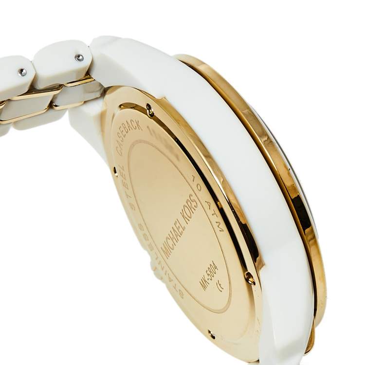 Pre Owned Michael Kors White Stainless Steel and Acetate MK5804 Women's Wristwatch 43MM