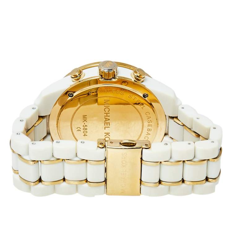 Pre Owned Michael Kors White Stainless Steel and Acetate MK5804 Women's Wristwatch 43MM