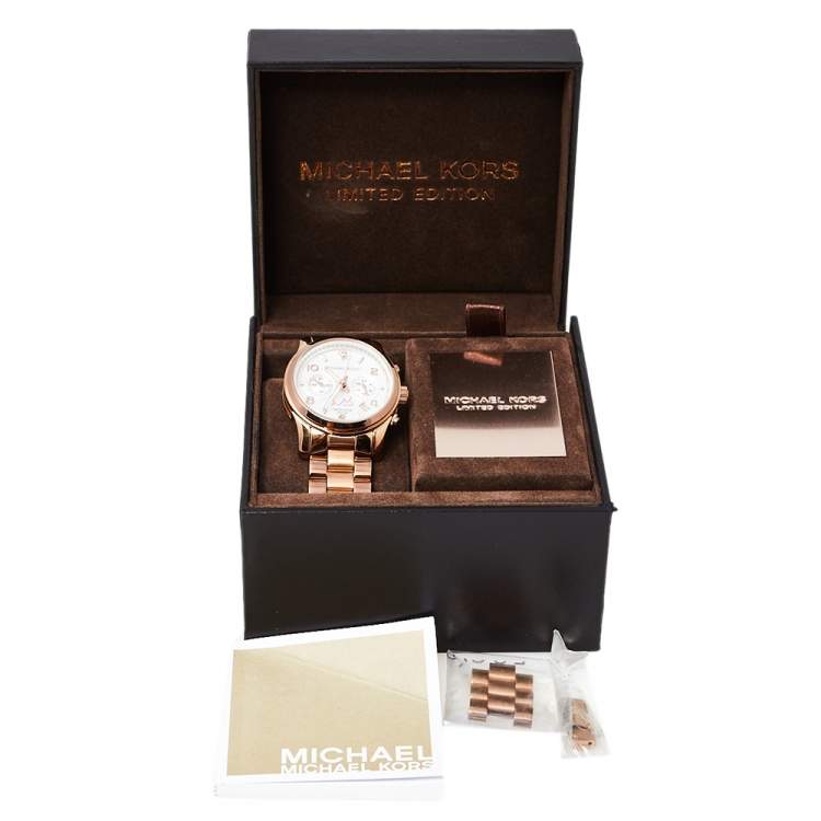 Pre Owned Michael Kors Silver Gold Plated Stainless Steel Limited Edition Dubai Runway MK5771 Women's Wristwatch 39 mm