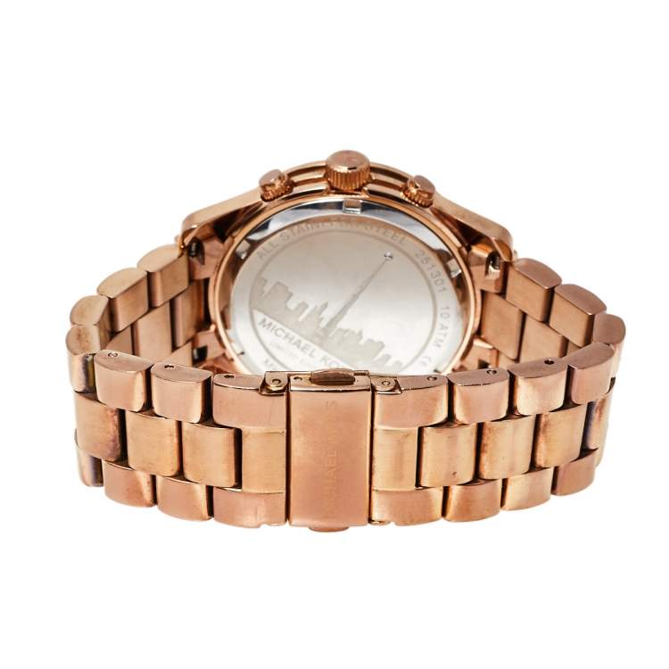 Pre Owned Michael Kors Silver Gold Plated Stainless Steel Limited Edition Dubai Runway MK5771 Women's Wristwatch 39 mm