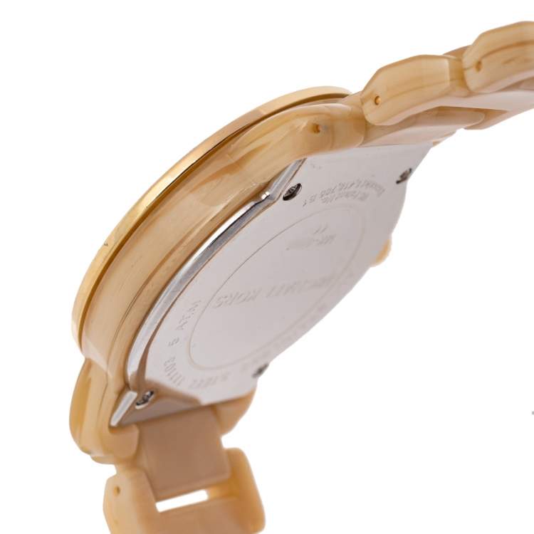 Pre Owned Michael Kors Gold Tone Stainless Steel Horn Acetate MK4204 Women's Wristwatch 34 mm
