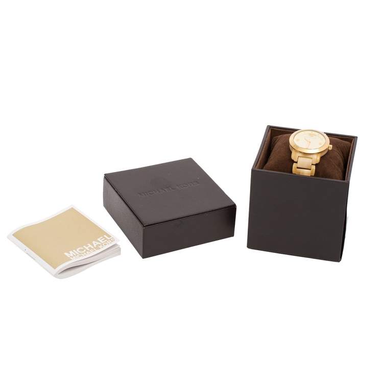 Pre Owned Michael Kors Gold Tone Stainless Steel Horn Acetate MK4204 Women's Wristwatch 34 mm